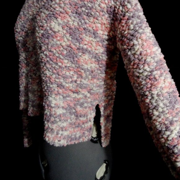 CANDIE'S Chenille Popcorn Sweater Top S Pink Lavender Cream Pullover Super soft - Picture 5 of 7